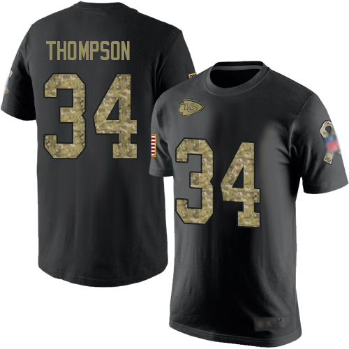 Men Kansas City Chiefs #34 Thompson Darwin Black Camo Salute to Service T-Shirt->nfl t-shirts->Sports Accessory